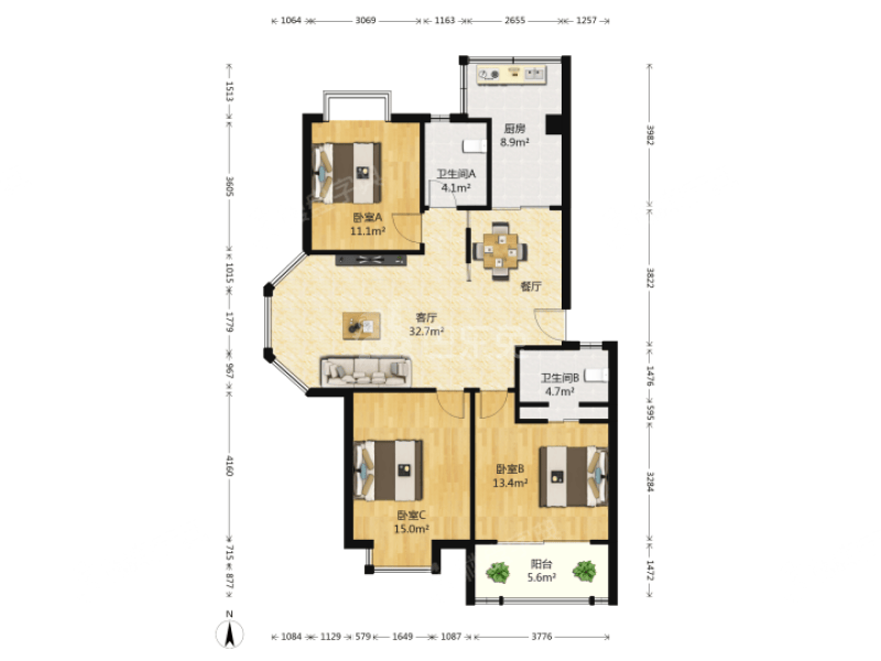 金陵世纪花园11030185卧室图3