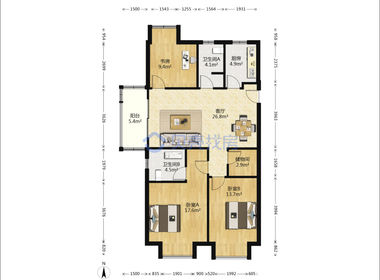 万科金域蓝湾 3室1厅1卫